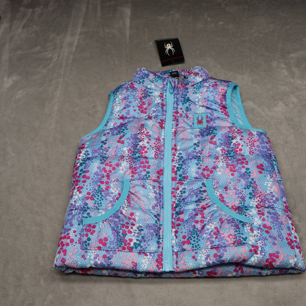 Spyder Vest Girls 3T Blue Polka Dot Quilted Full Zip Insulated Winter Puffer NWD